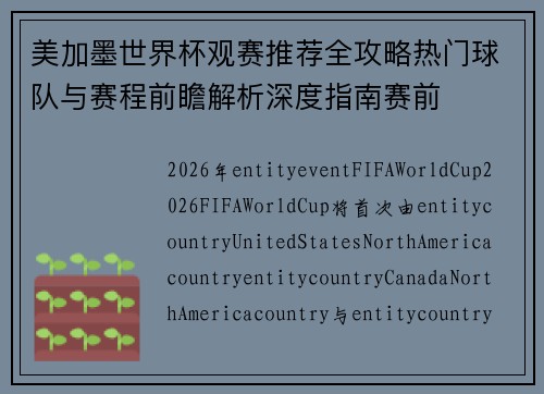 美加墨世界杯观赛推荐全攻略热门球队与赛程前瞻解析深度指南赛前